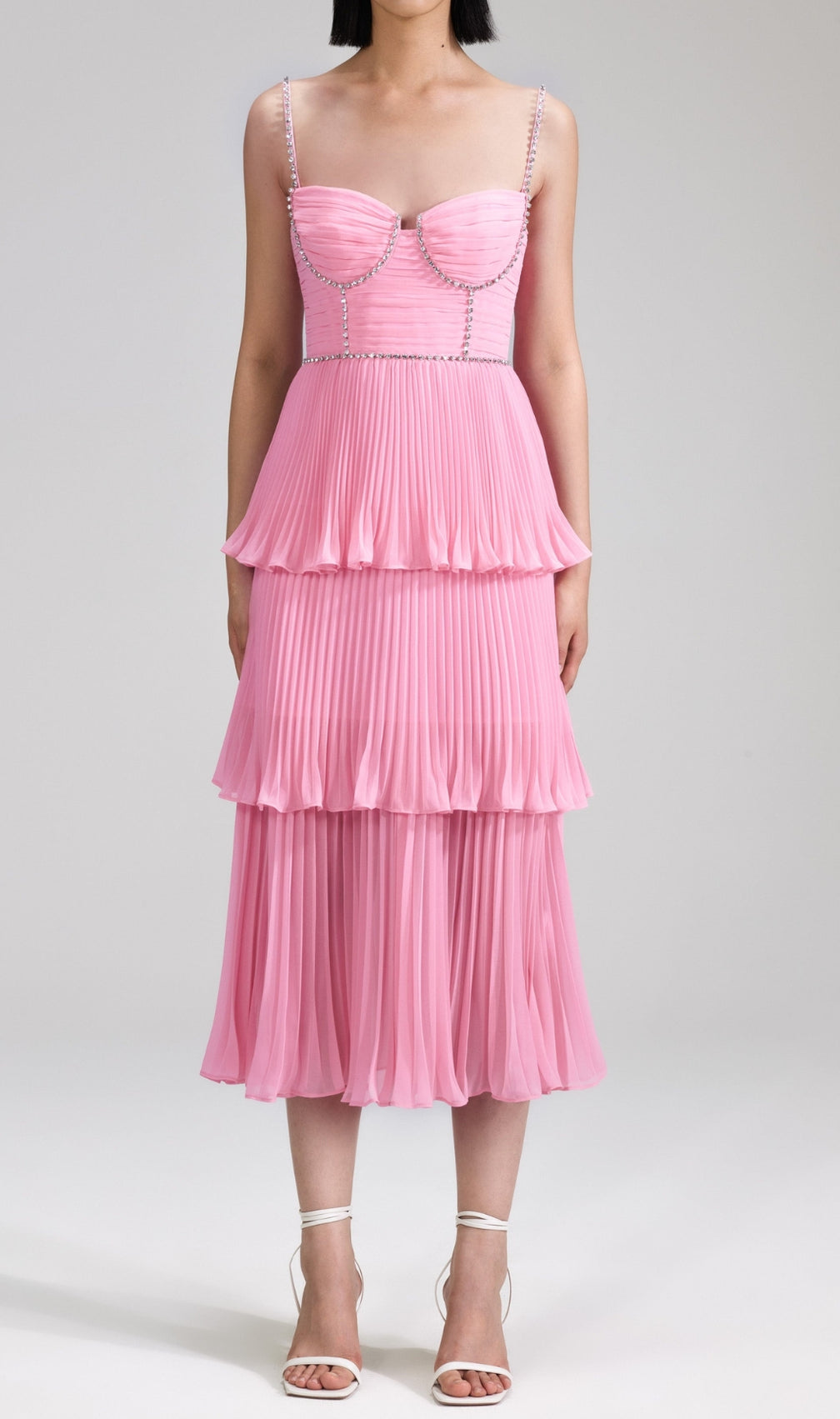 Diamond Pleated Layered Midi Dress
