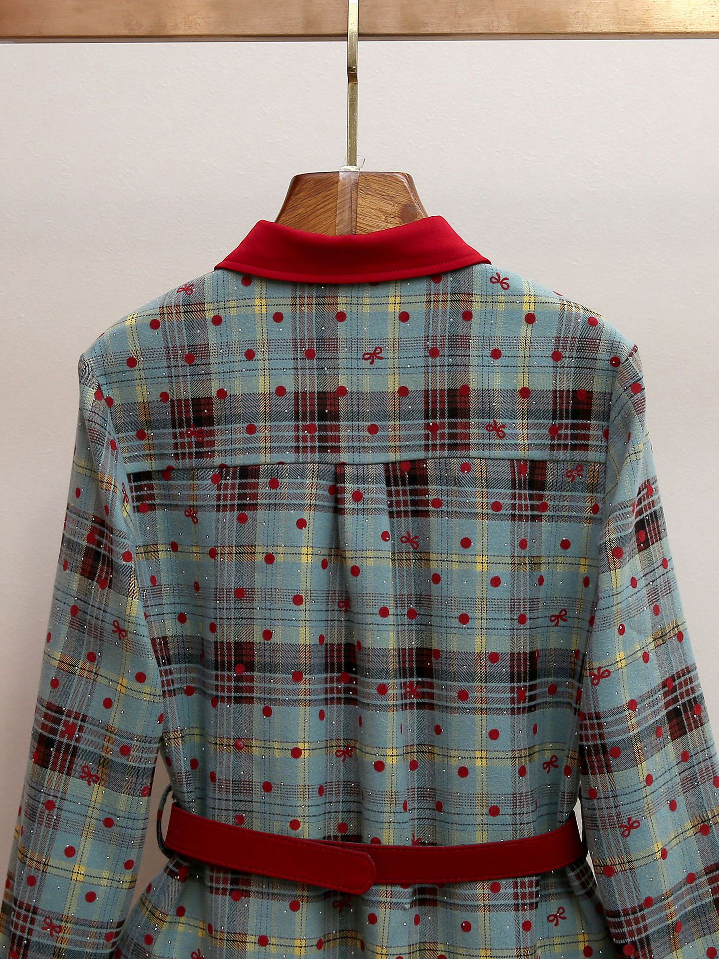 Humla Plaid Bow Mini Dress with Red Collar & Belt - Festive Chic for Women