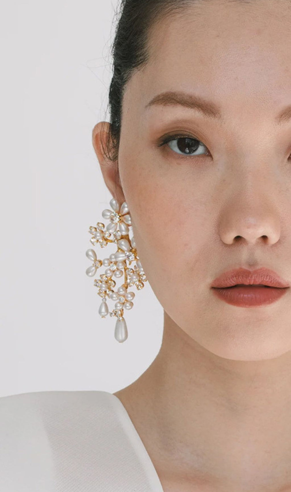 Kaitlyn Pearl & Crystal Floral Drop Earrings - Bridal & Elegant Statement