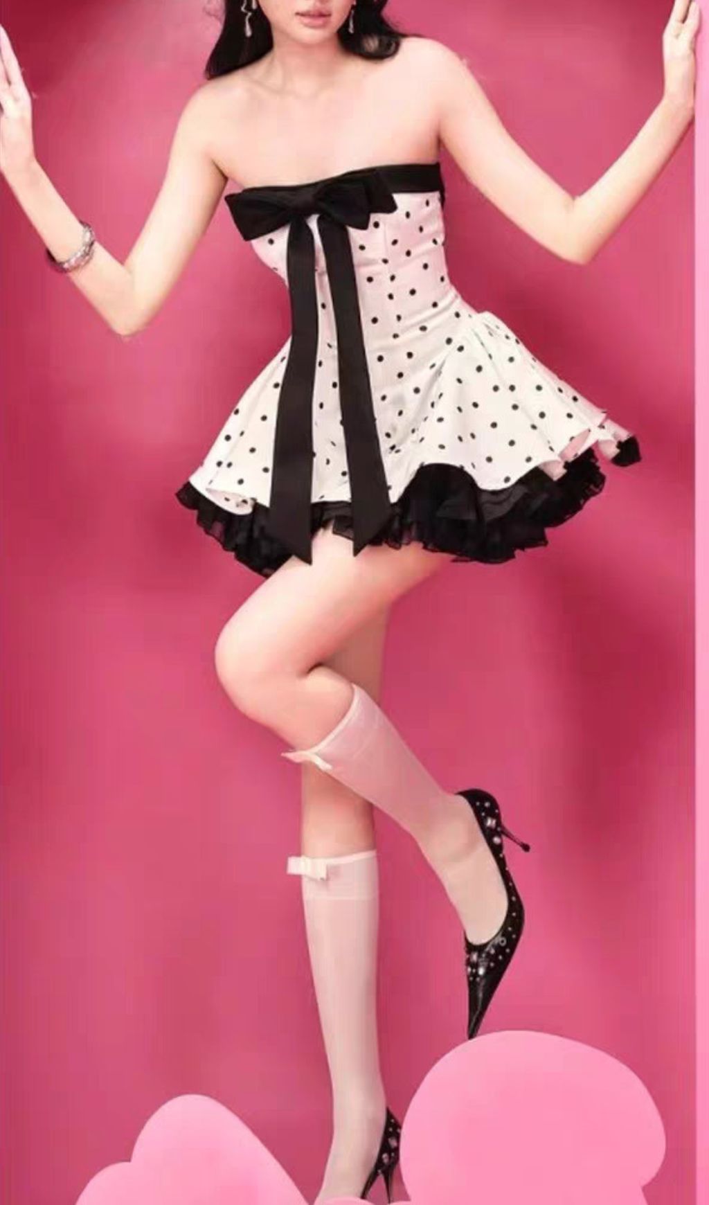 Iola Chic Polka Dot Strapless Mini Dress with Statement Bow