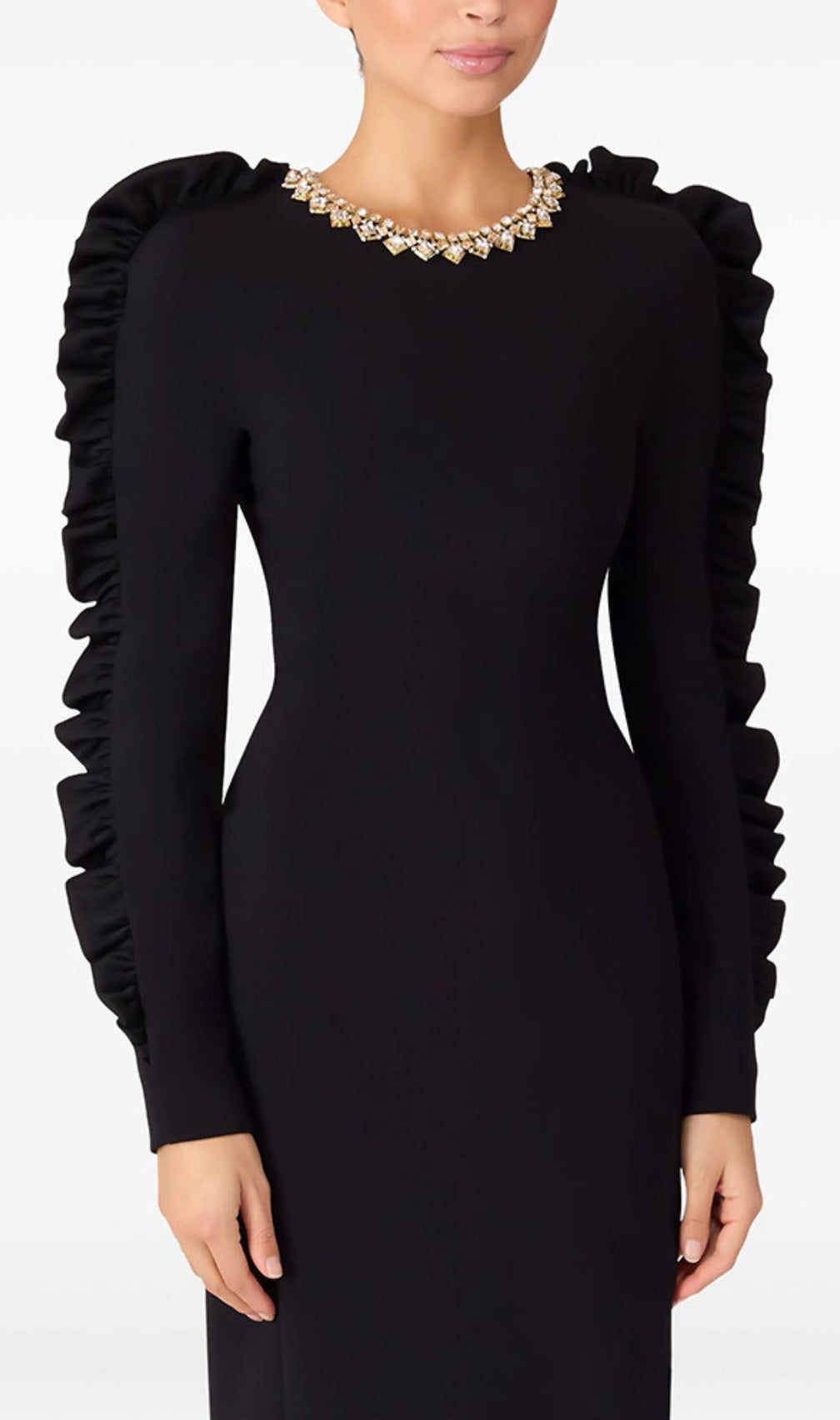 Hallie Black Crystal Long Sleeve Midi Dress