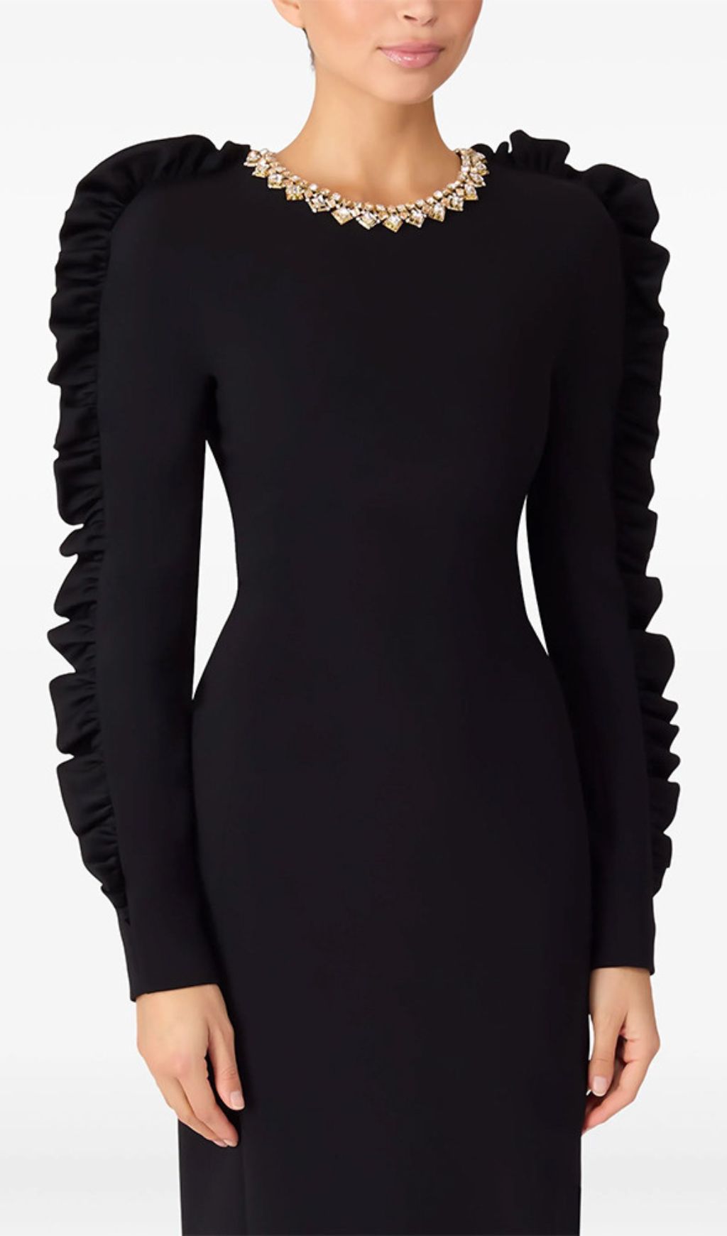Hallie Black Crystal Long Sleeve Midi Dress