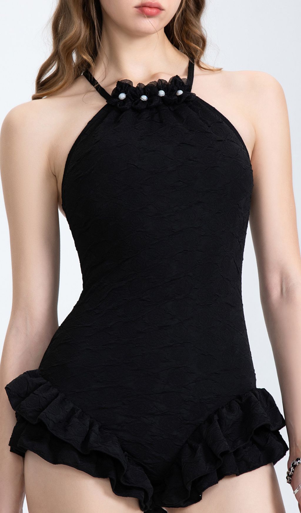 Gisele Black Halter One-Piece Swimsuit