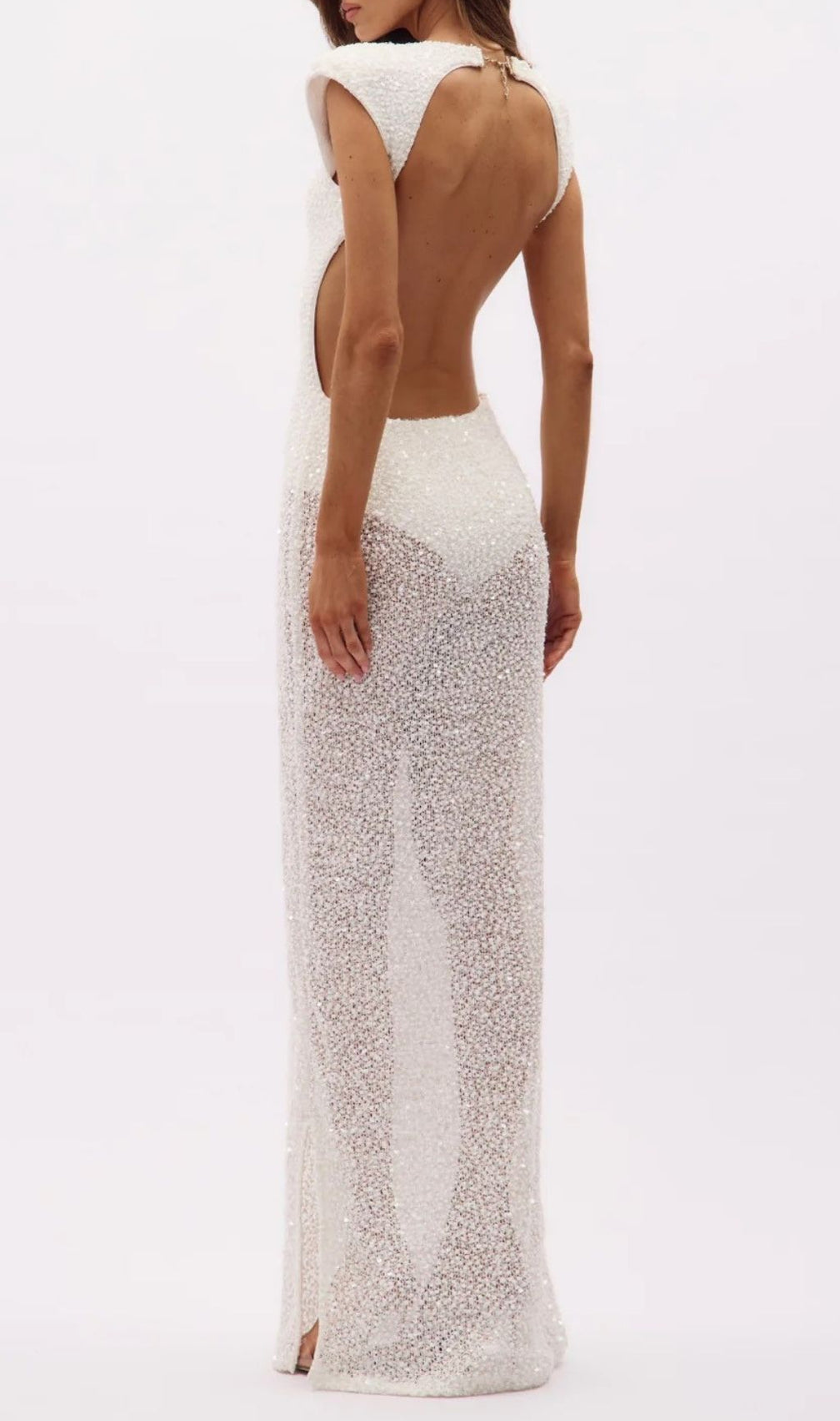 Kees White Sequin Backless Maxi Dress: Dazzling Red Carpet Glamour