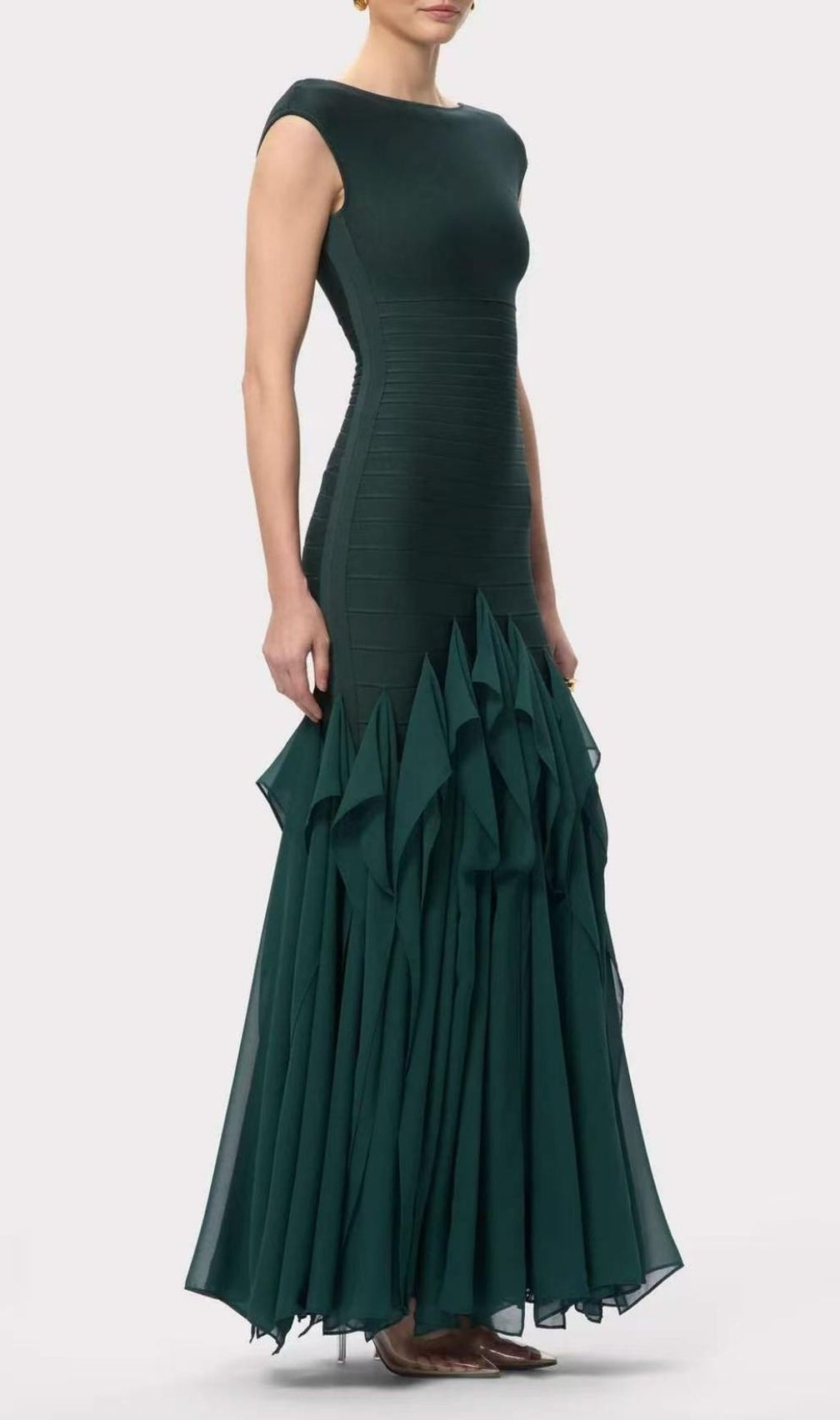 Keltie Emerald Green Ruffle Bandage Maxi Gown - Elegant Sculpting Evening Dress