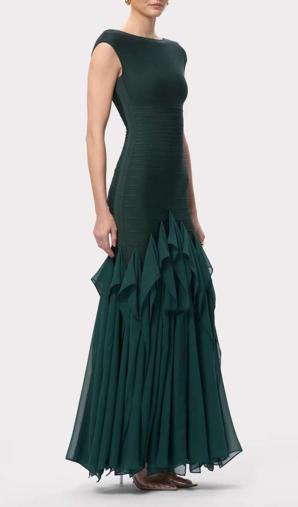 Keltie Emerald Green Ruffle Bandage Maxi Gown - Elegant Sculpting Evening Dress