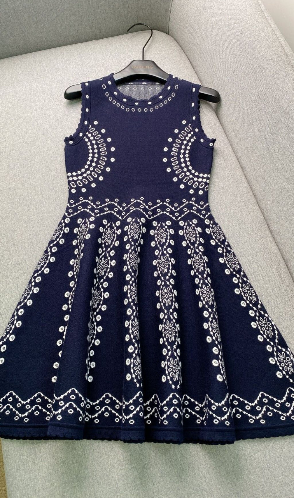 Capri Chic Navy & White Geometric Knit Fit & Flare Dress