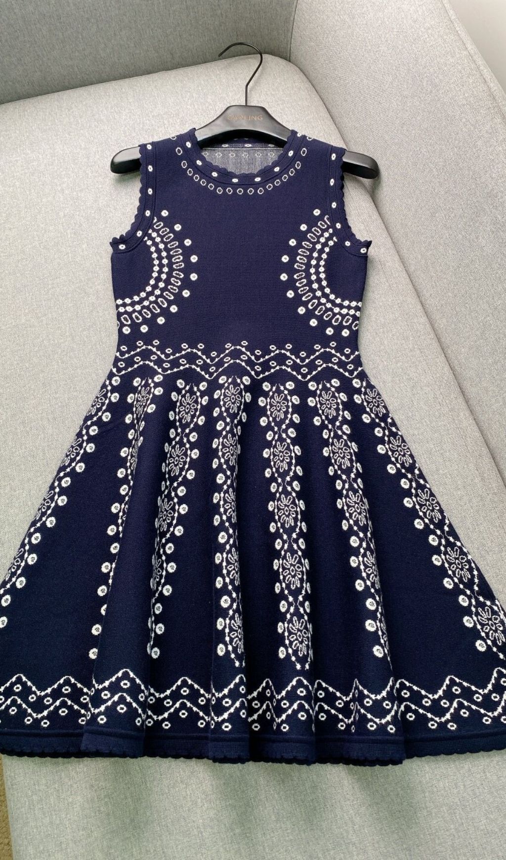 Capri Chic Navy & White Geometric Knit Fit & Flare Dress