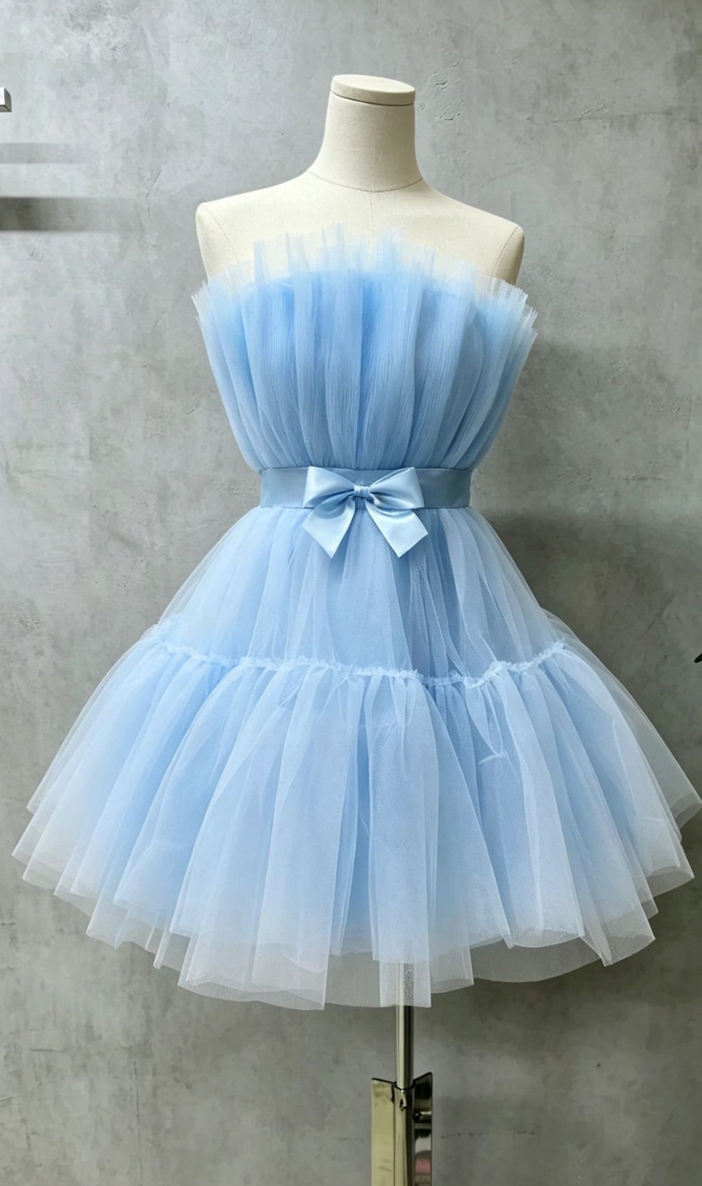 Frederica Bow-Accent Waist-Cinched Strapless Dress