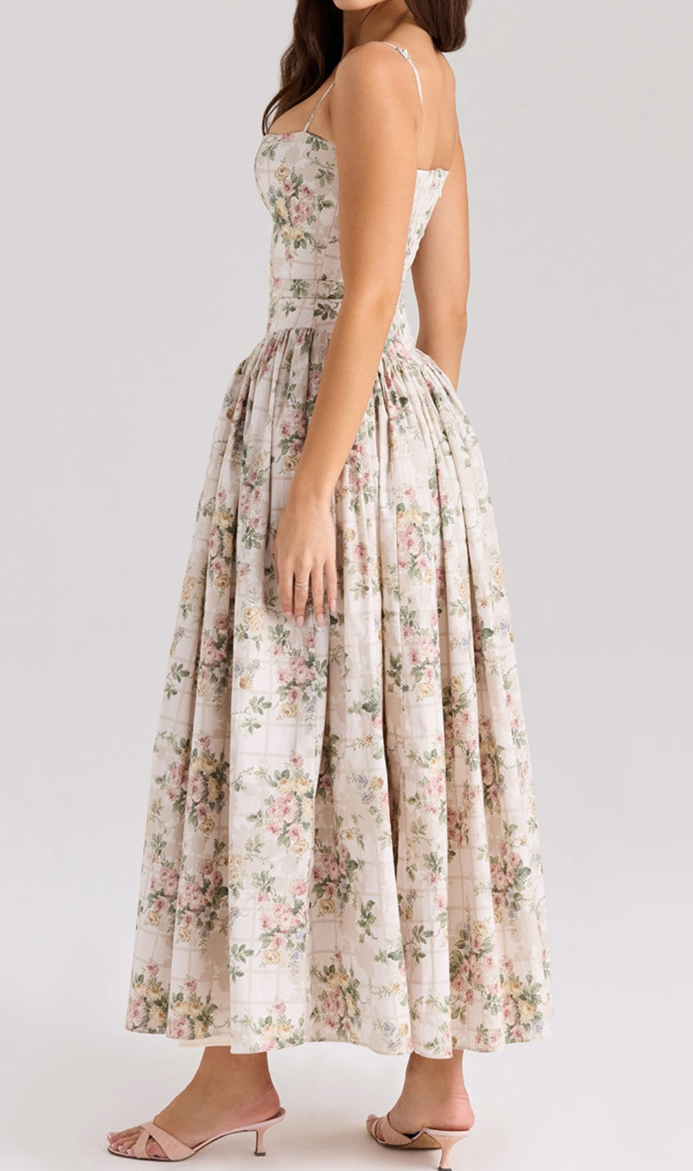 Ashira Beige Floral Maxi Dress
