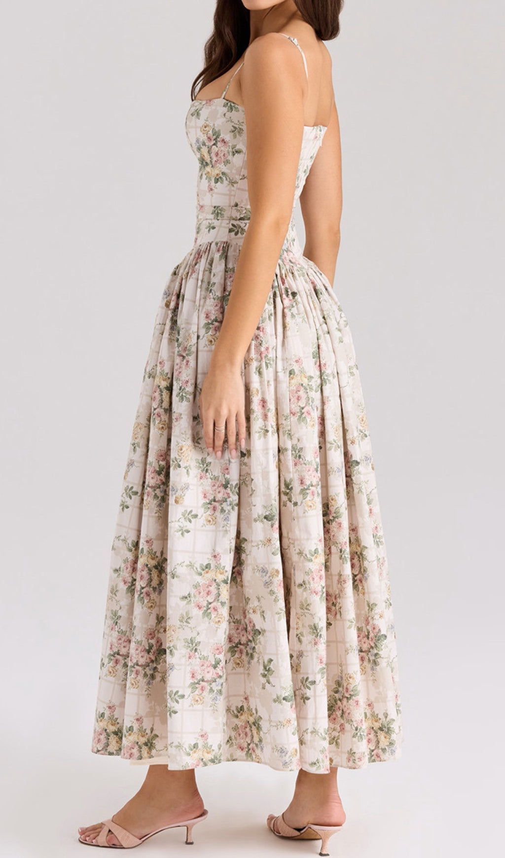 Ashira Beige Floral Maxi Dress