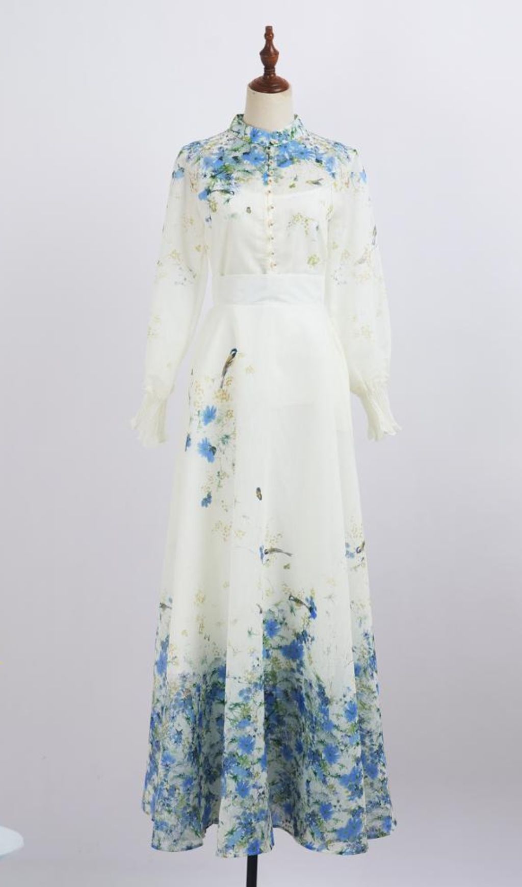 Grace Blue Floral Printed Long Sleeve Shirt & Skirt Set