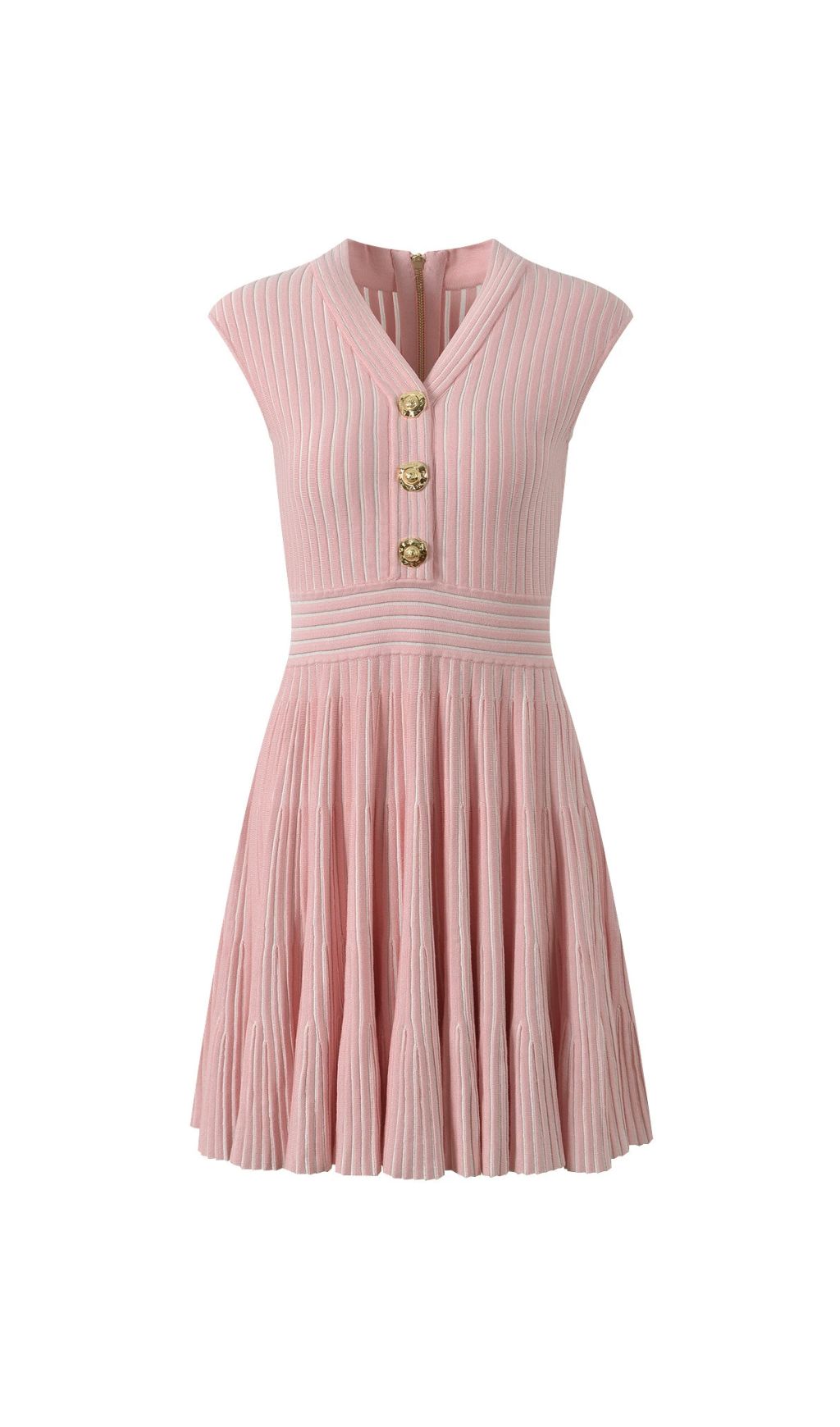 Hamid V-Neck Pleated Knit Mini Dress | Effortless Chic & Comfortable Pink Style