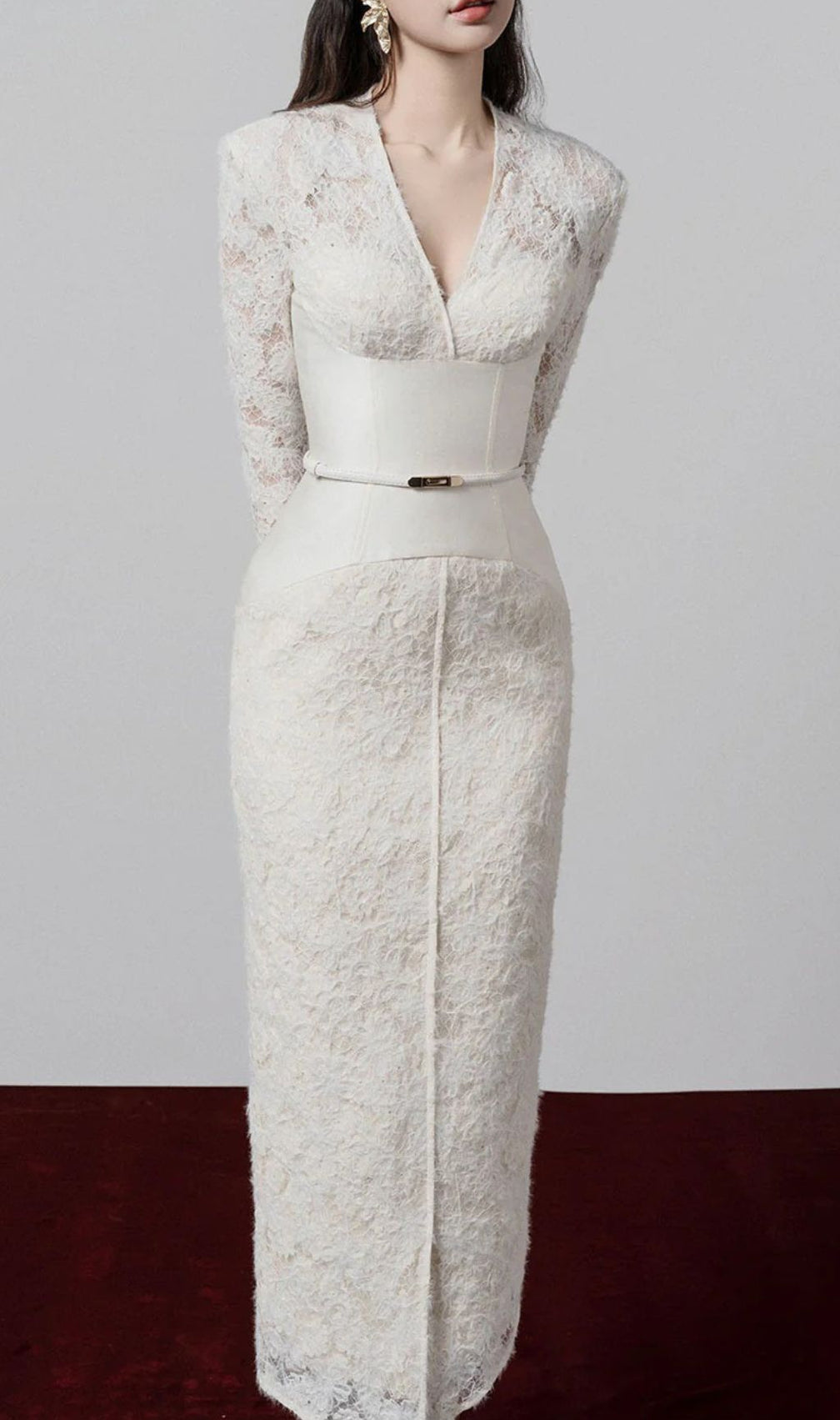 Gaia V-Neck Lace Midi Sheath Dress - Elegant & Versatile for Women