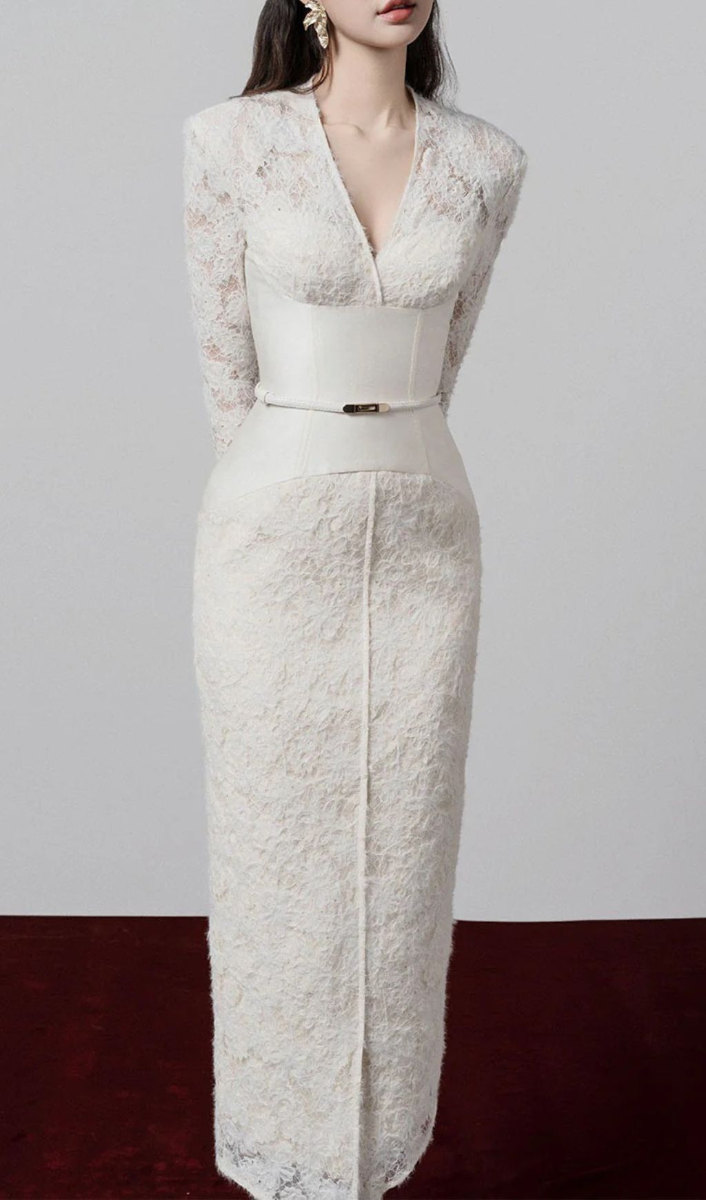 Gaia V-Neck Lace Midi Sheath Dress - Elegant & Versatile for Women