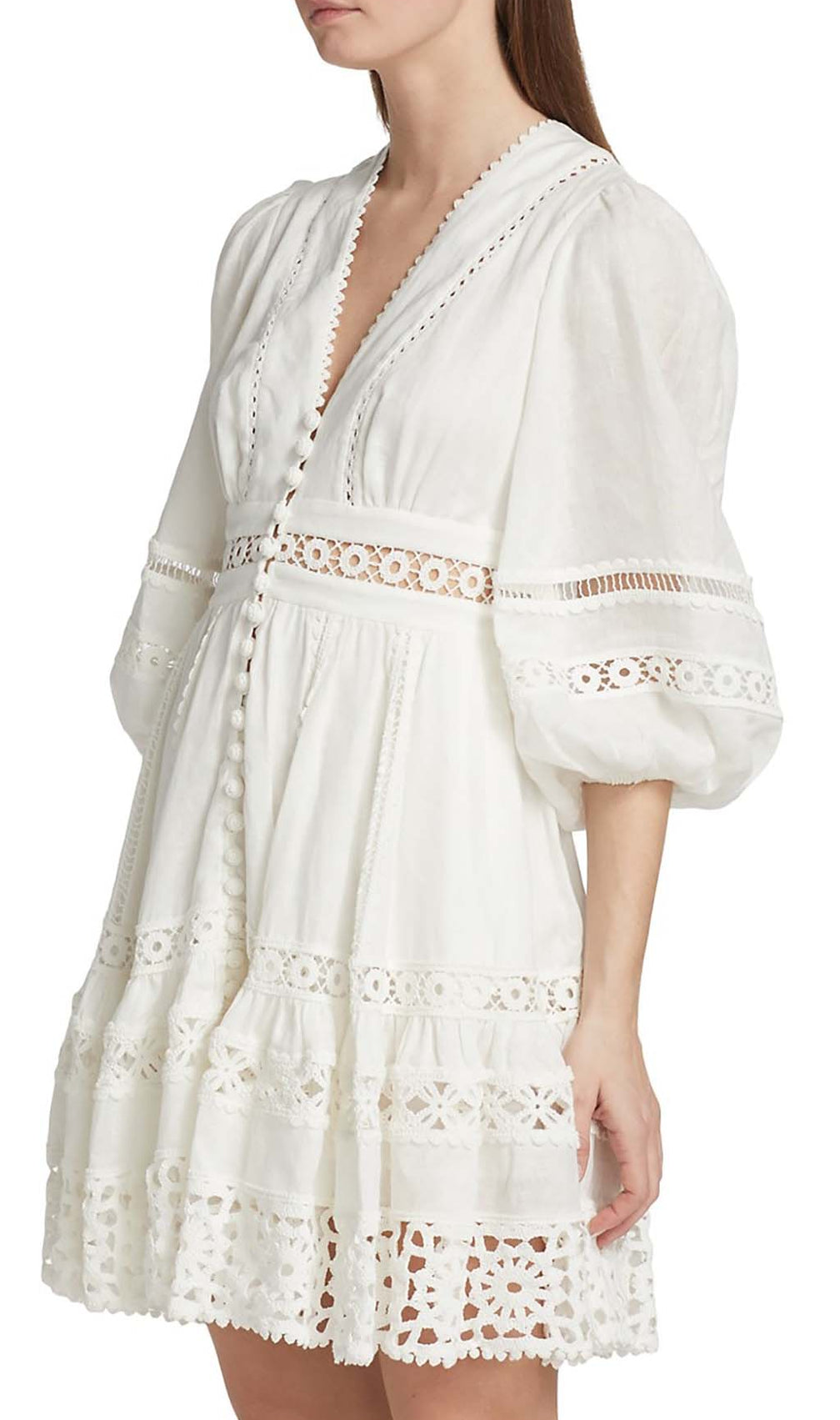 V-Neck Botton Midi Dress In White