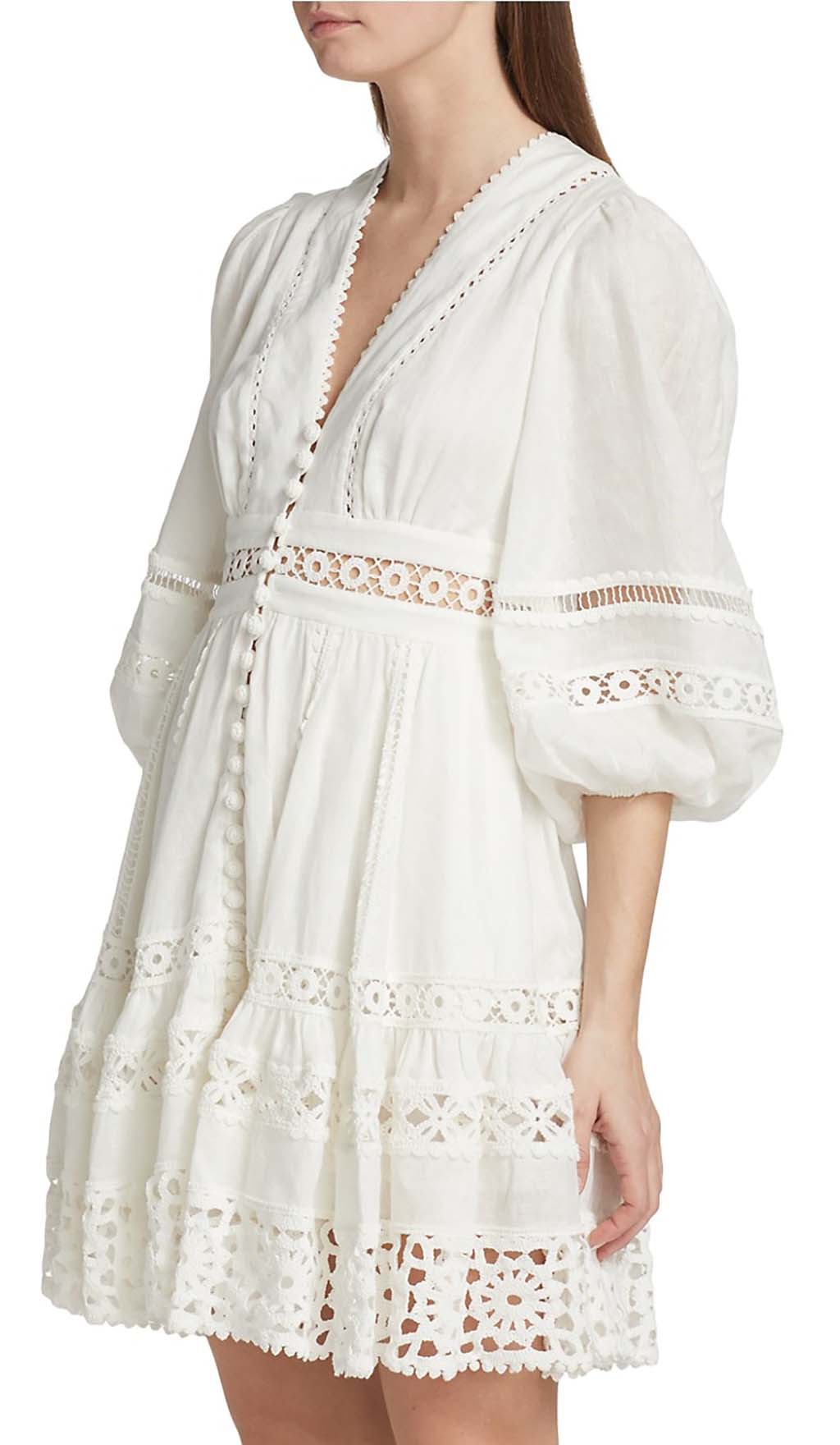 V-Neck Botton Midi Dress In White