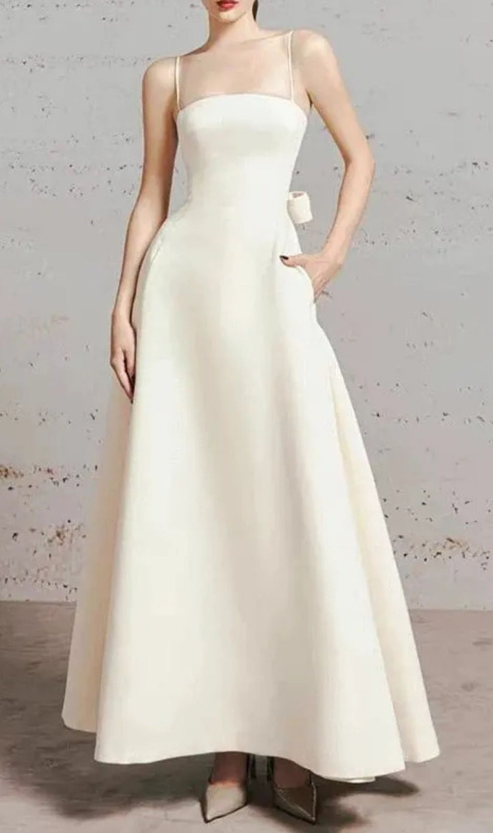 Tulle Splicing Bow Sleeveless Maxi Dress