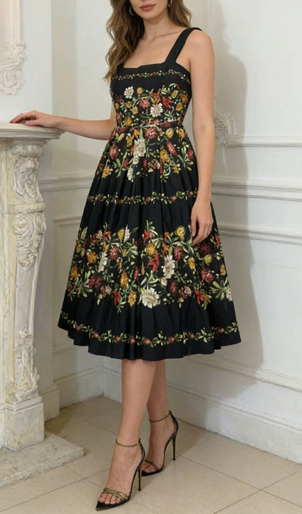 Kealani Enchanting Floral Midi Dress - Elegant Strappy Neckline for Women