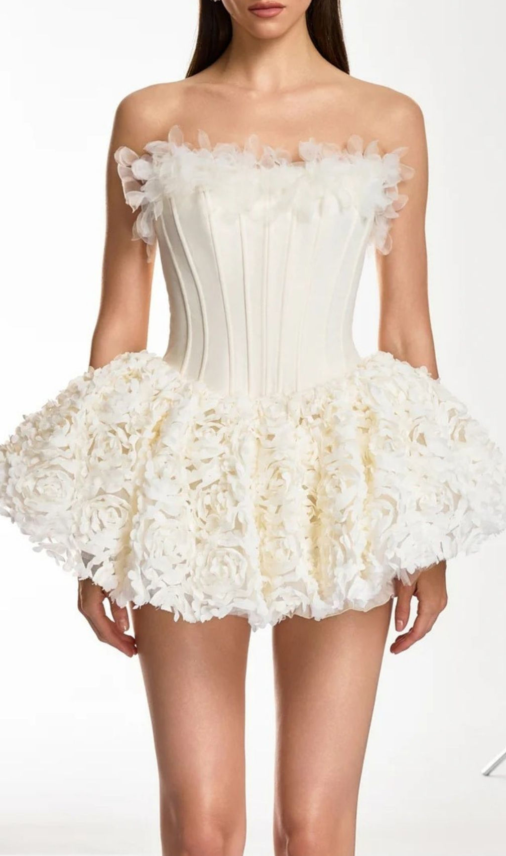 Ulthar Strapless Flower Mini Dress In Apricot