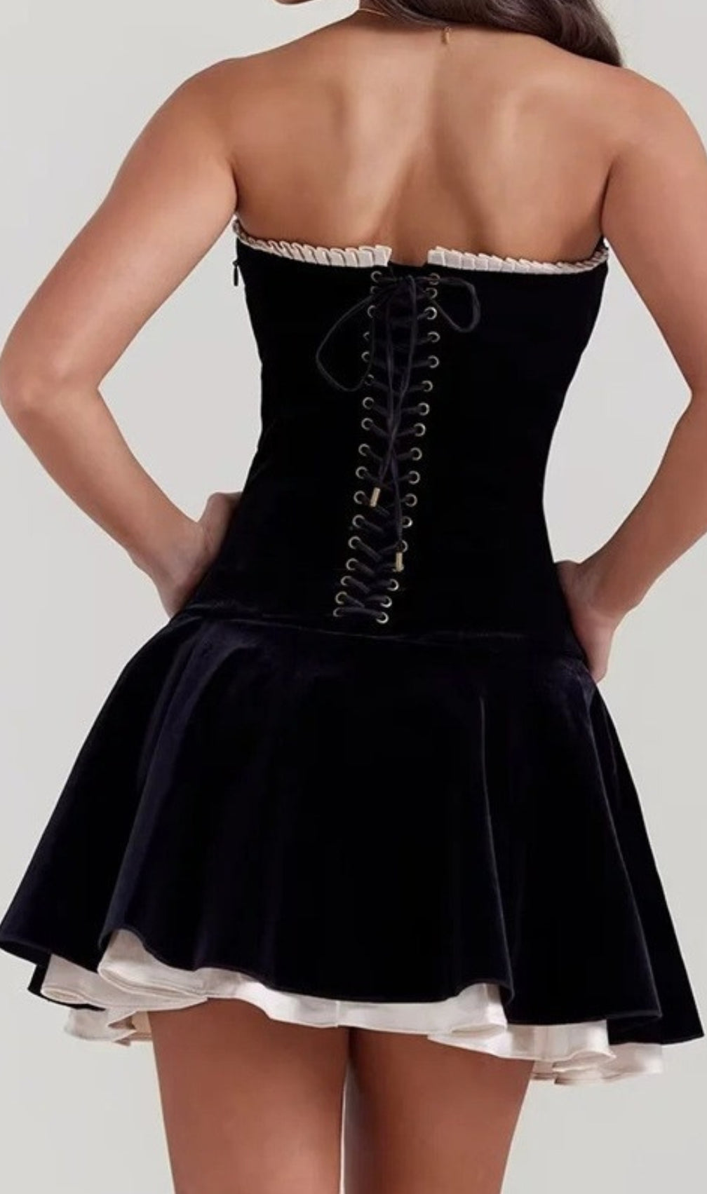 Christ Black Strapless Velvet Mini Dress