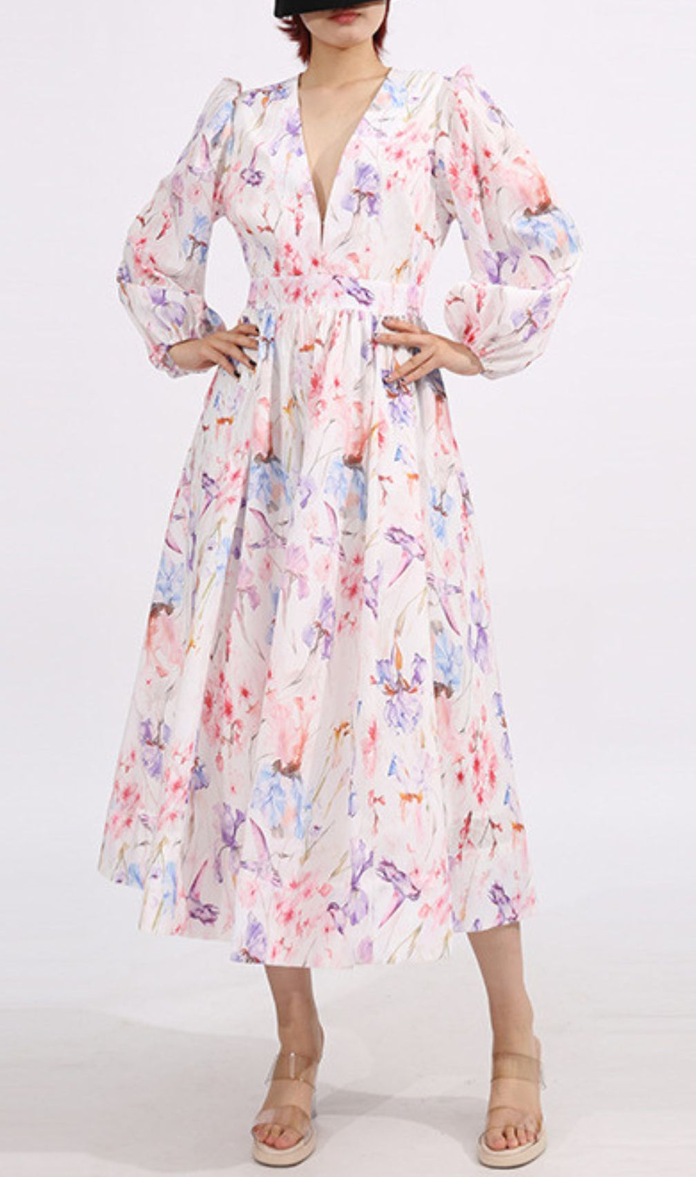 Elswith V-Neck Long Sleeve Floral Midi Dress