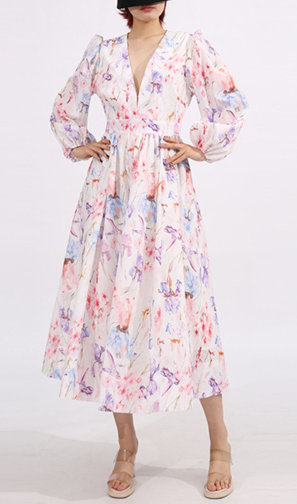 Elswith V-Neck Long Sleeve Floral Midi Dress