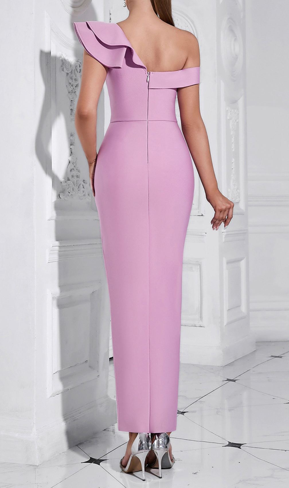 Canrado Purple Ruffle Shoulder Maxi Dress