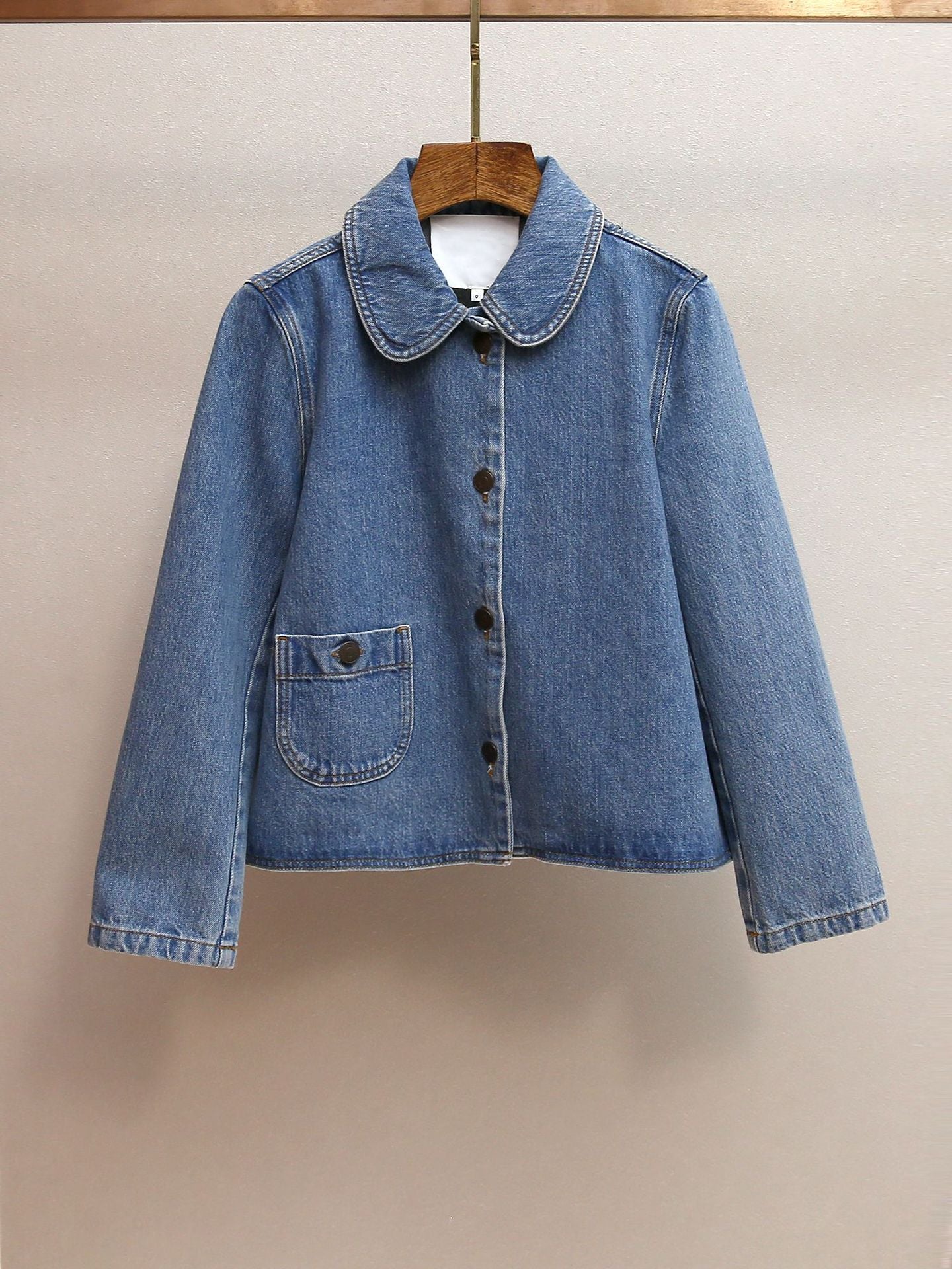 Harmoni Chic Cropped Denim Jacket - Effortless Style & Rounded Collar