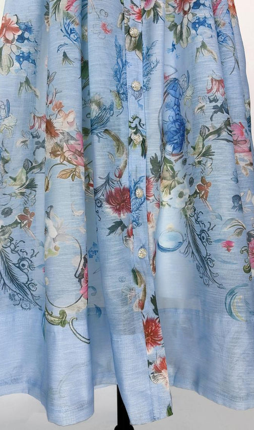 Kary Blue Floral Button-Down Maxi Dress - Elegant Belted Summer Style