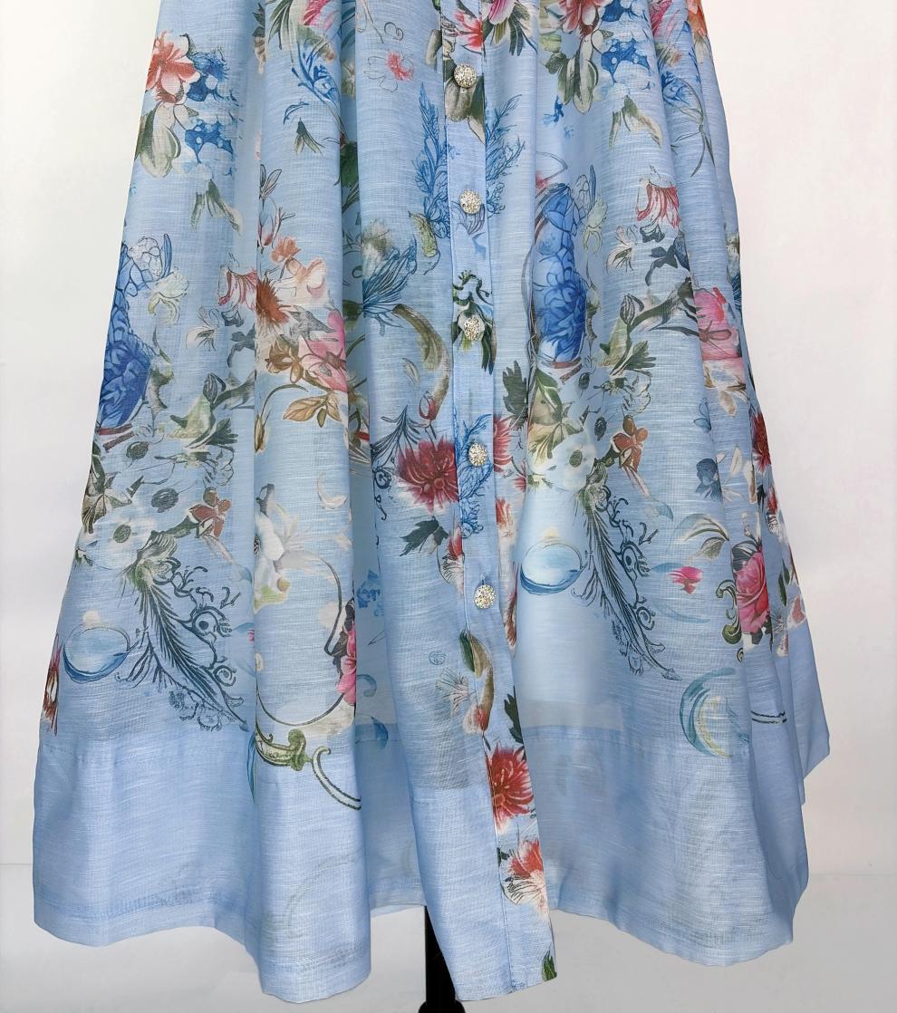 Kary Blue Floral Button-Down Maxi Dress - Elegant Belted Summer Style