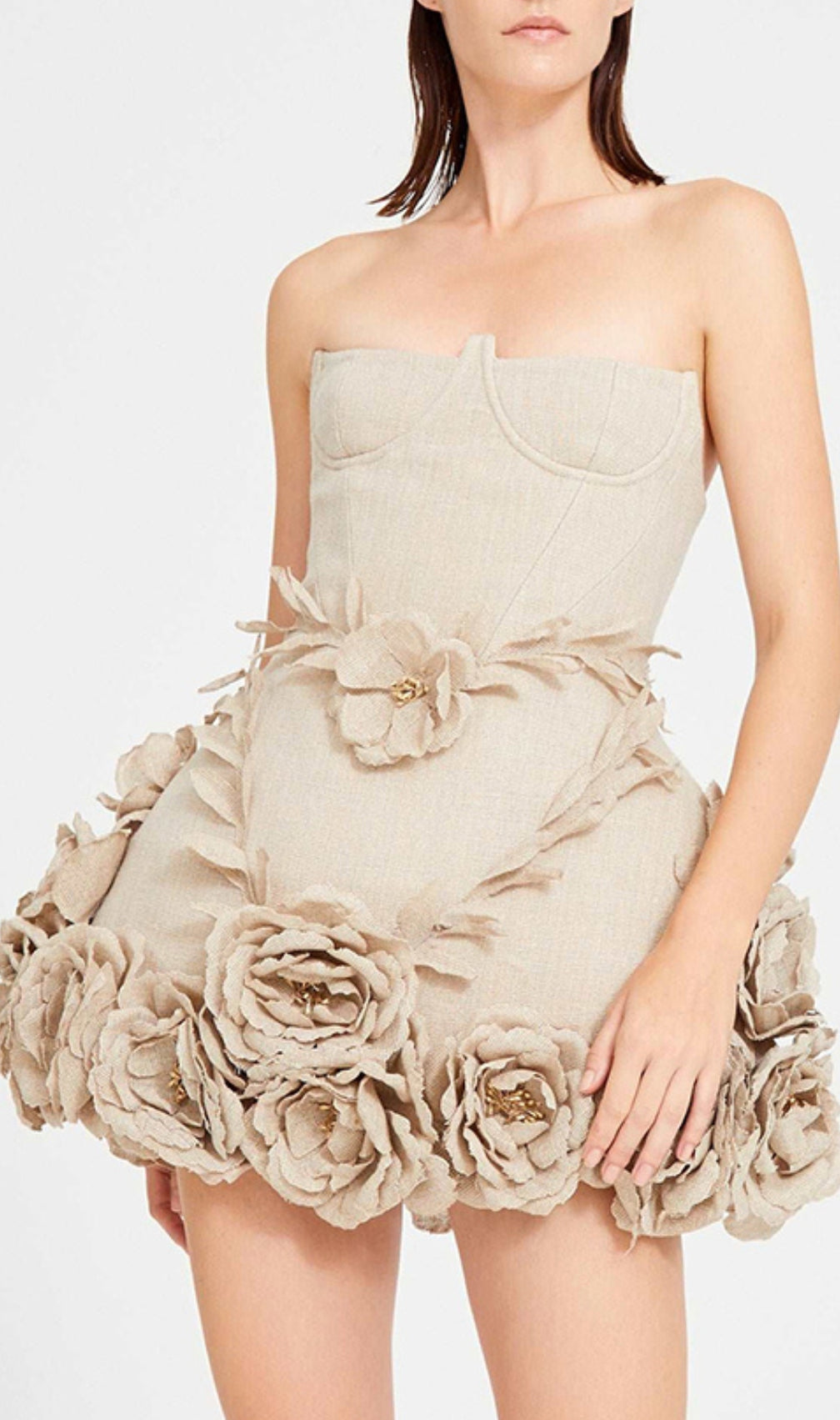 Bice Nude Strapless Bustier Flower Mini Dress