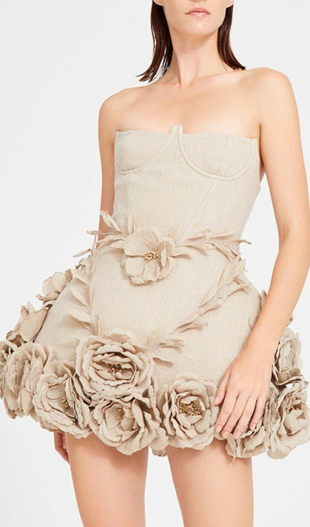 Bice Nude Strapless Bustier Flower Mini Dress