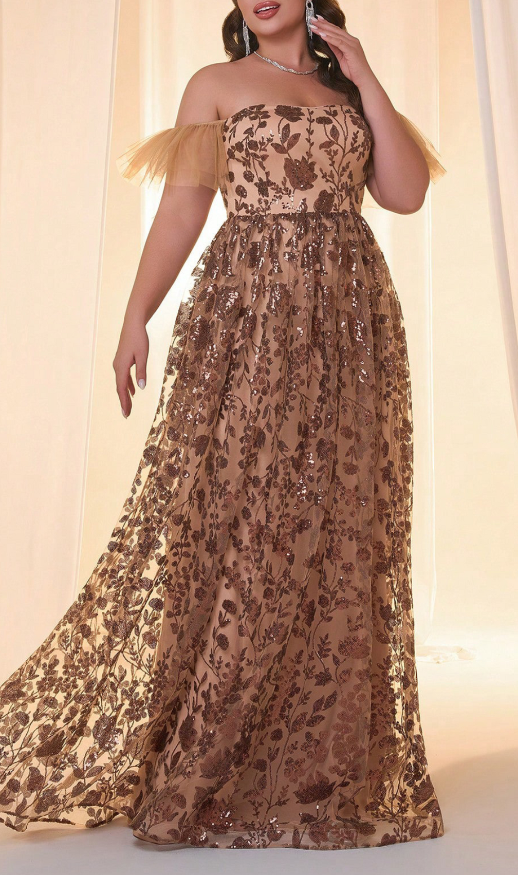 Gezana Sequin Mesh Plus Size Maxi Dress