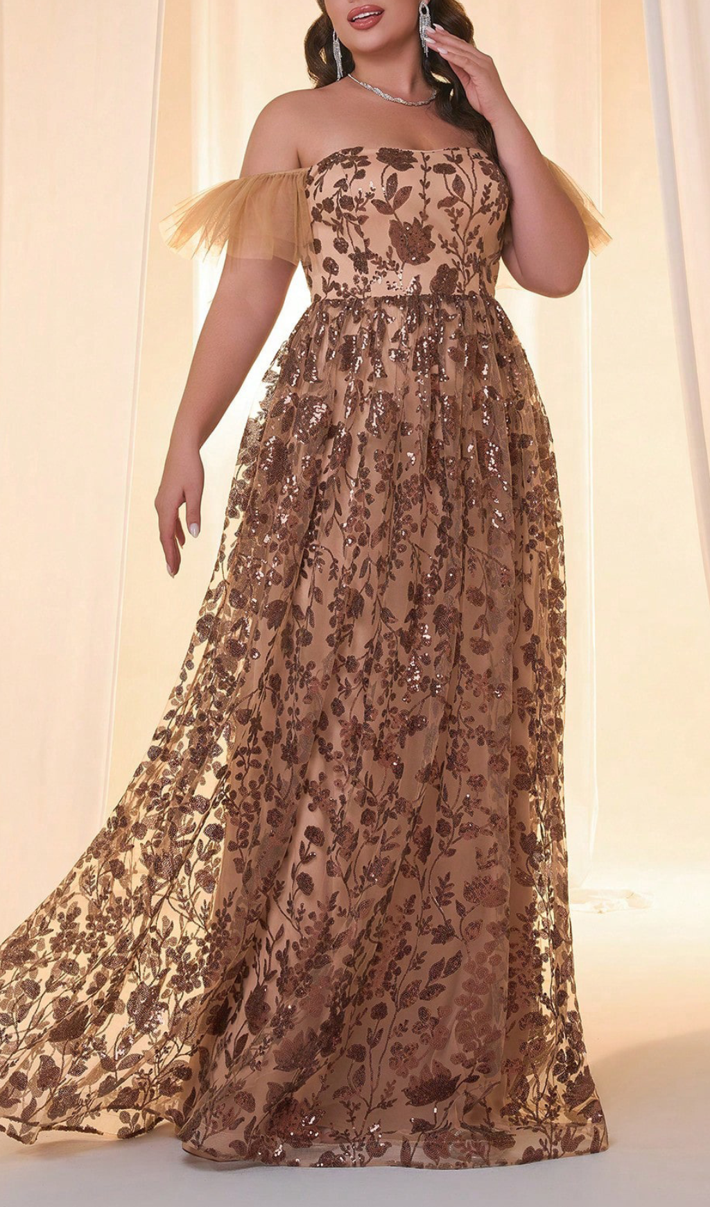 Gezana Sequin Mesh Plus Size Maxi Dress