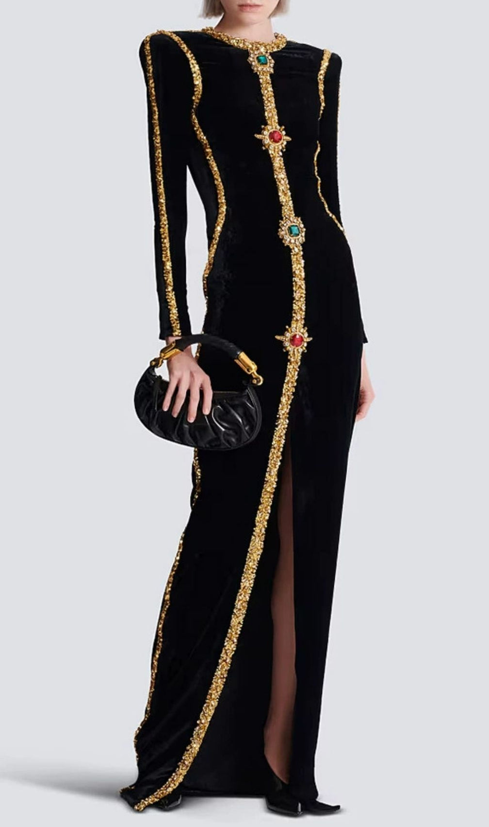 Kyndal Black Sequin Diamante Velvet Maxi Dress