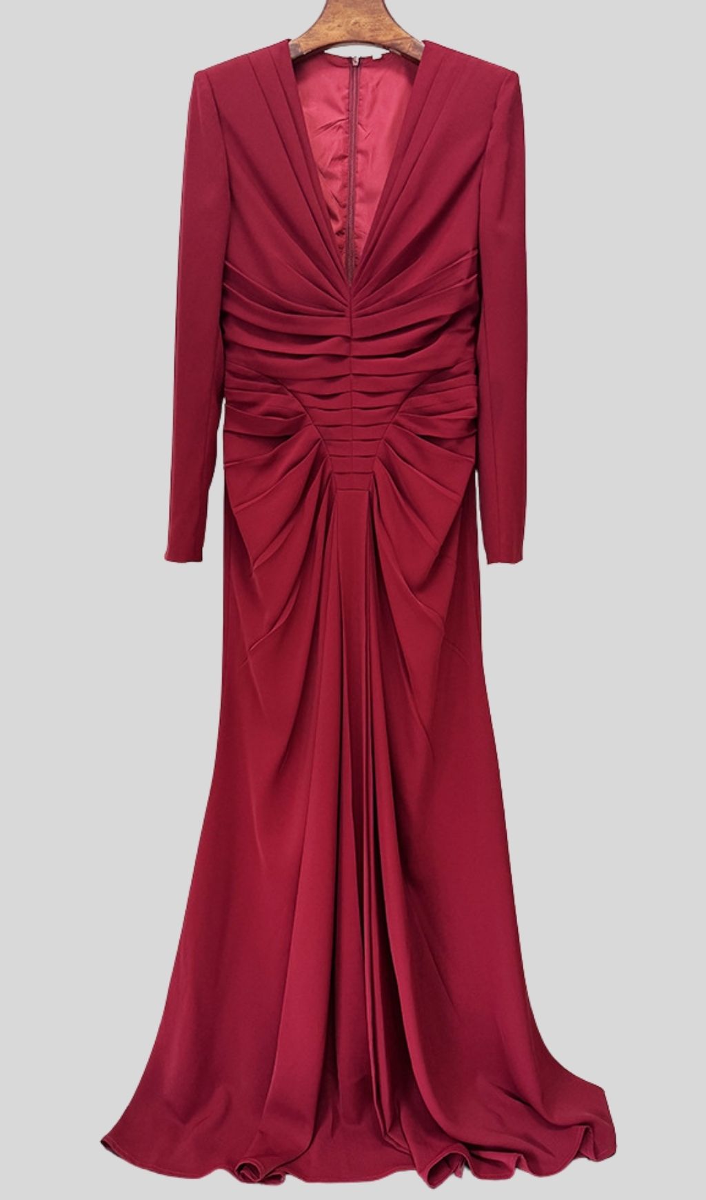 Kyli Red Ruched Long Sleeve Maxi Dress