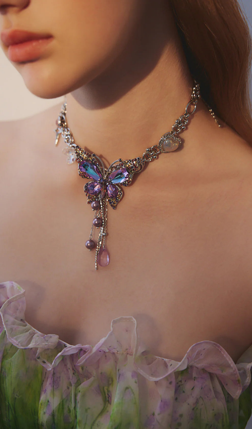 Teardrop Tassel Butterfly Necklace