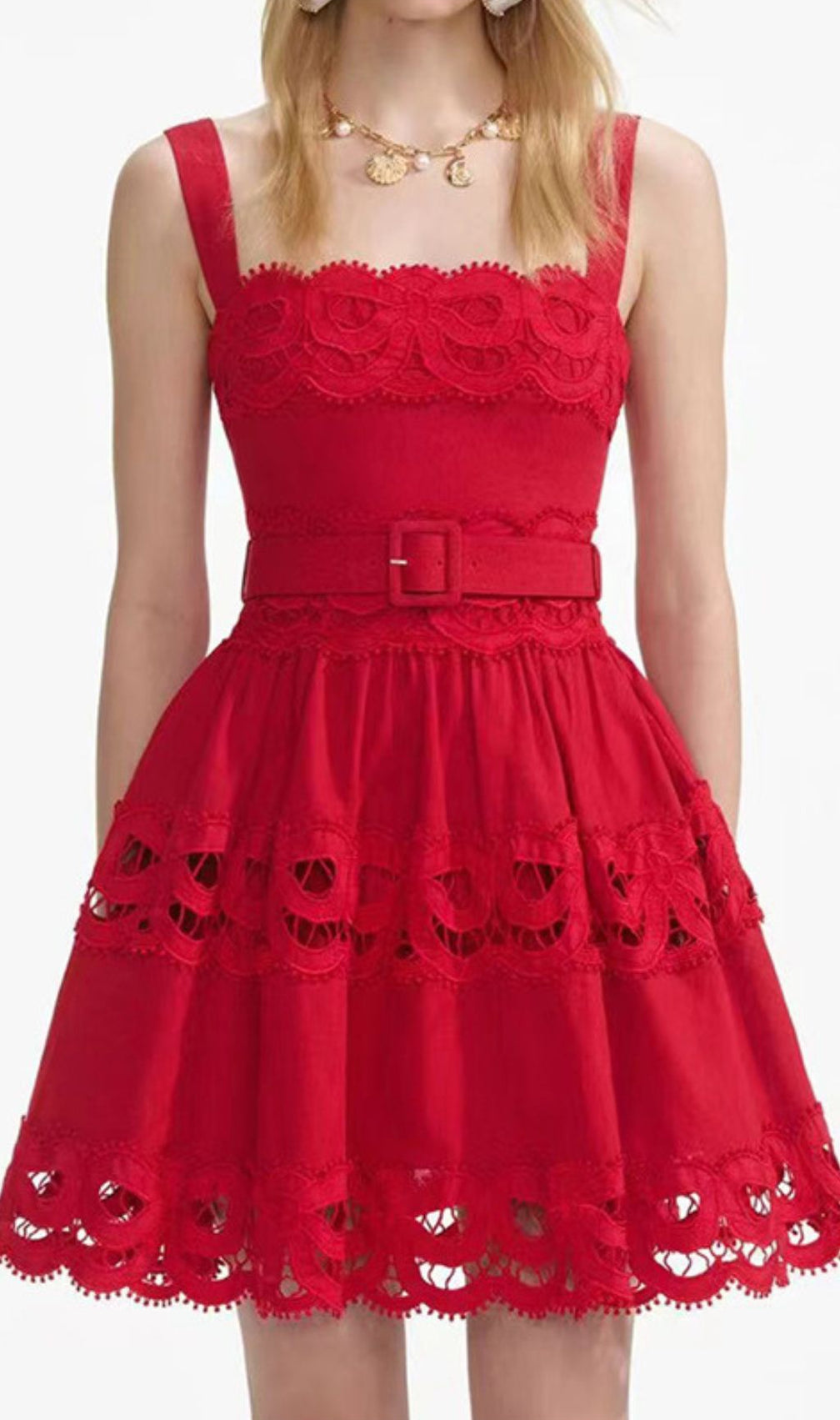 Evodia Embroidery Hollowout Mini Dress