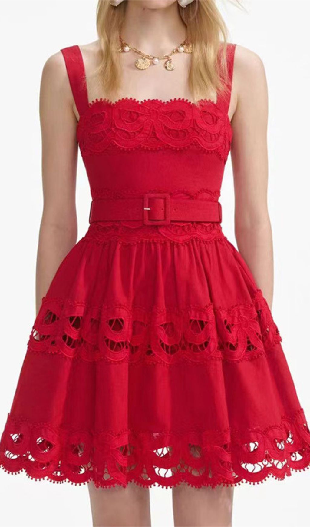 Evodia Embroidery Hollowout Mini Dress