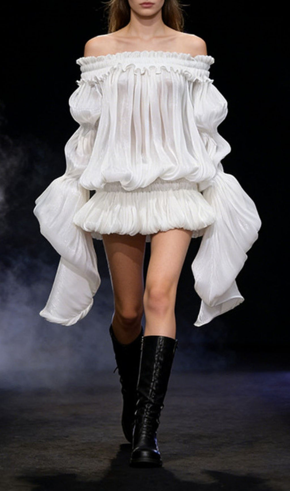 Kalolina Ethereal Off-Shoulder Ruffle Chiffon Mini Dress