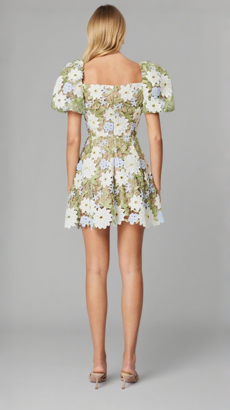 rebecca Flora Lace Mini Dress in Green