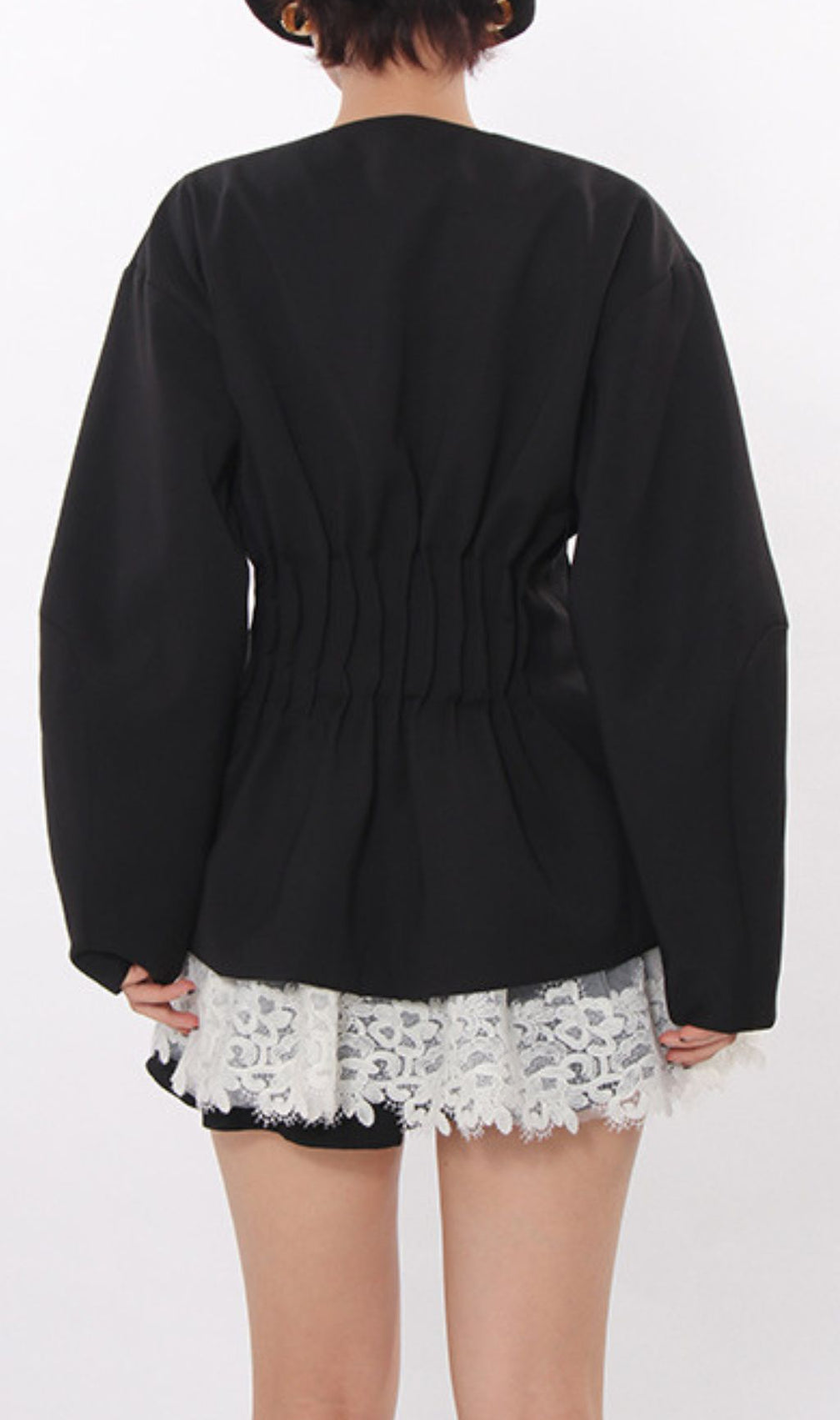 Janina Black Pleated Sequin Embellished Blazer – Chic Lace Patchwork Statement Jacket