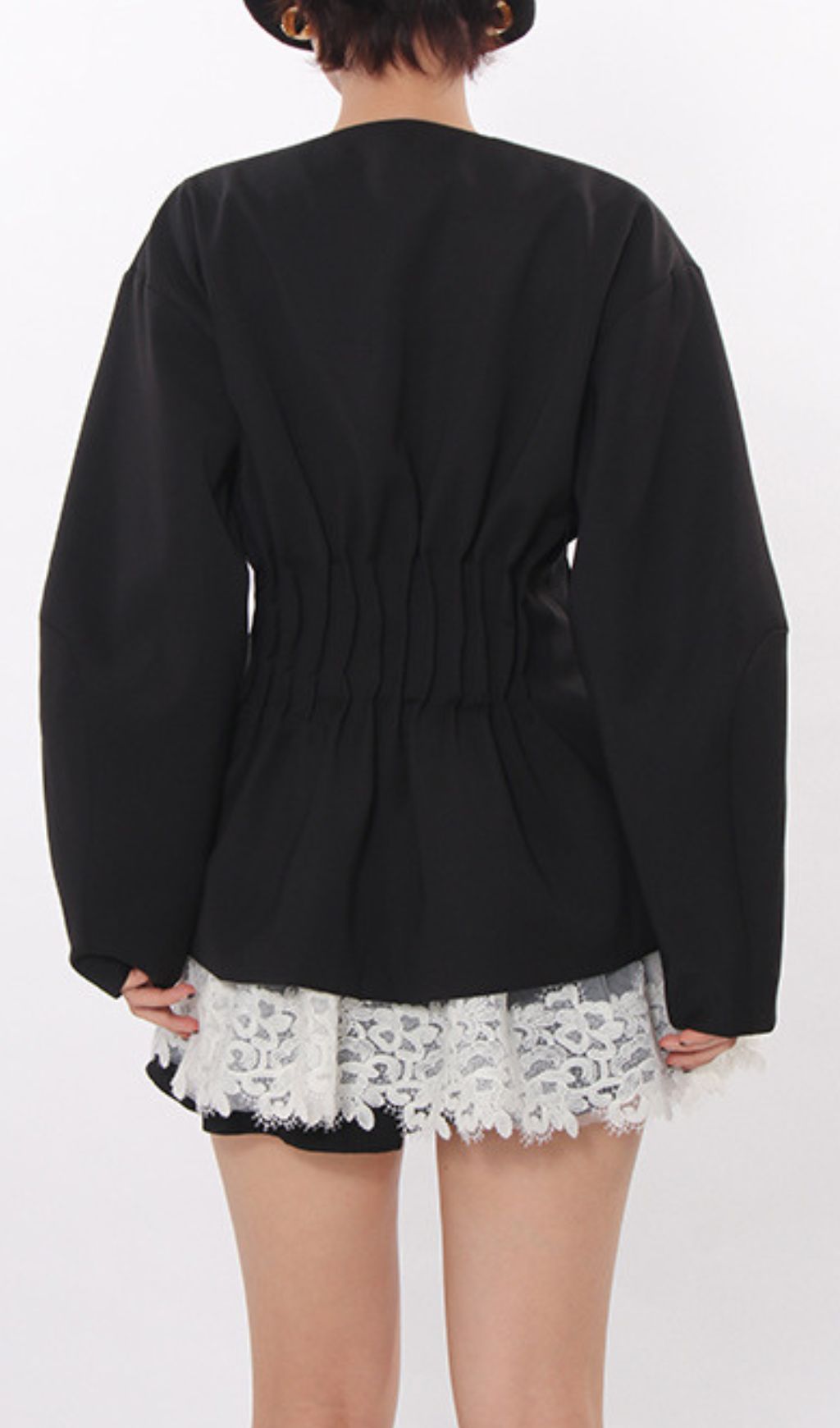 Janina Black Pleated Sequin Embellished Blazer – Chic Lace Patchwork Statement Jacket