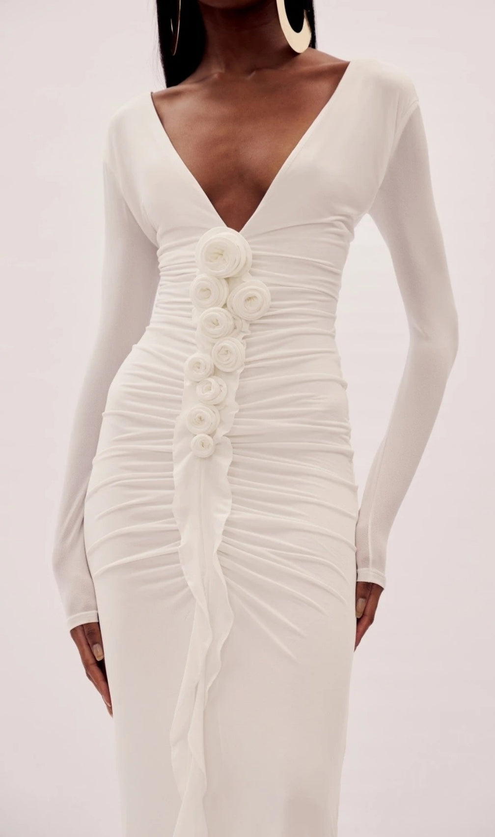 Everard White Flower Long Sleeve Maxi Dress