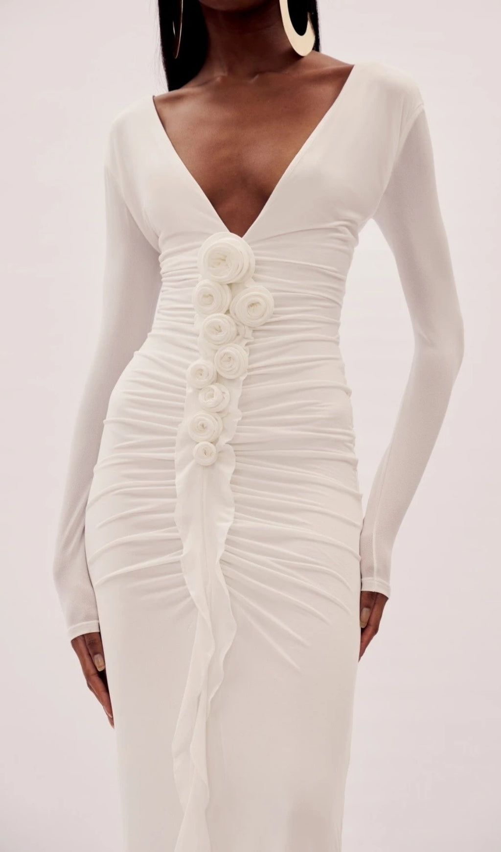 Everard White Flower Long Sleeve Maxi Dress