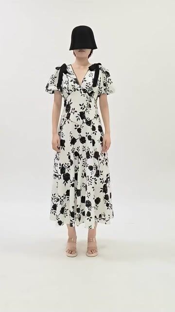 Filip Flower Printed V-Neck Midi Dress