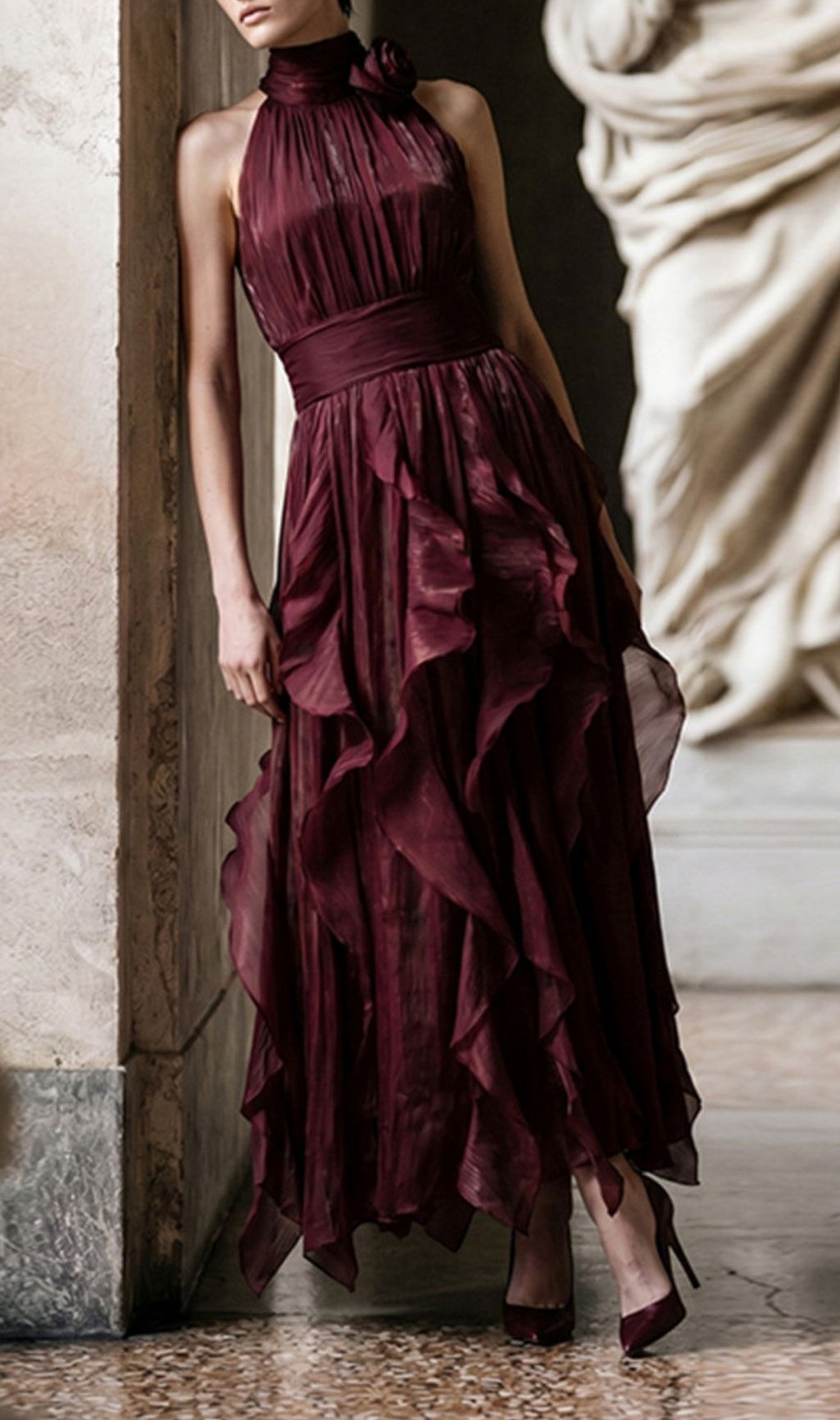 Kourtney Flower Ruffle Maxi Dress