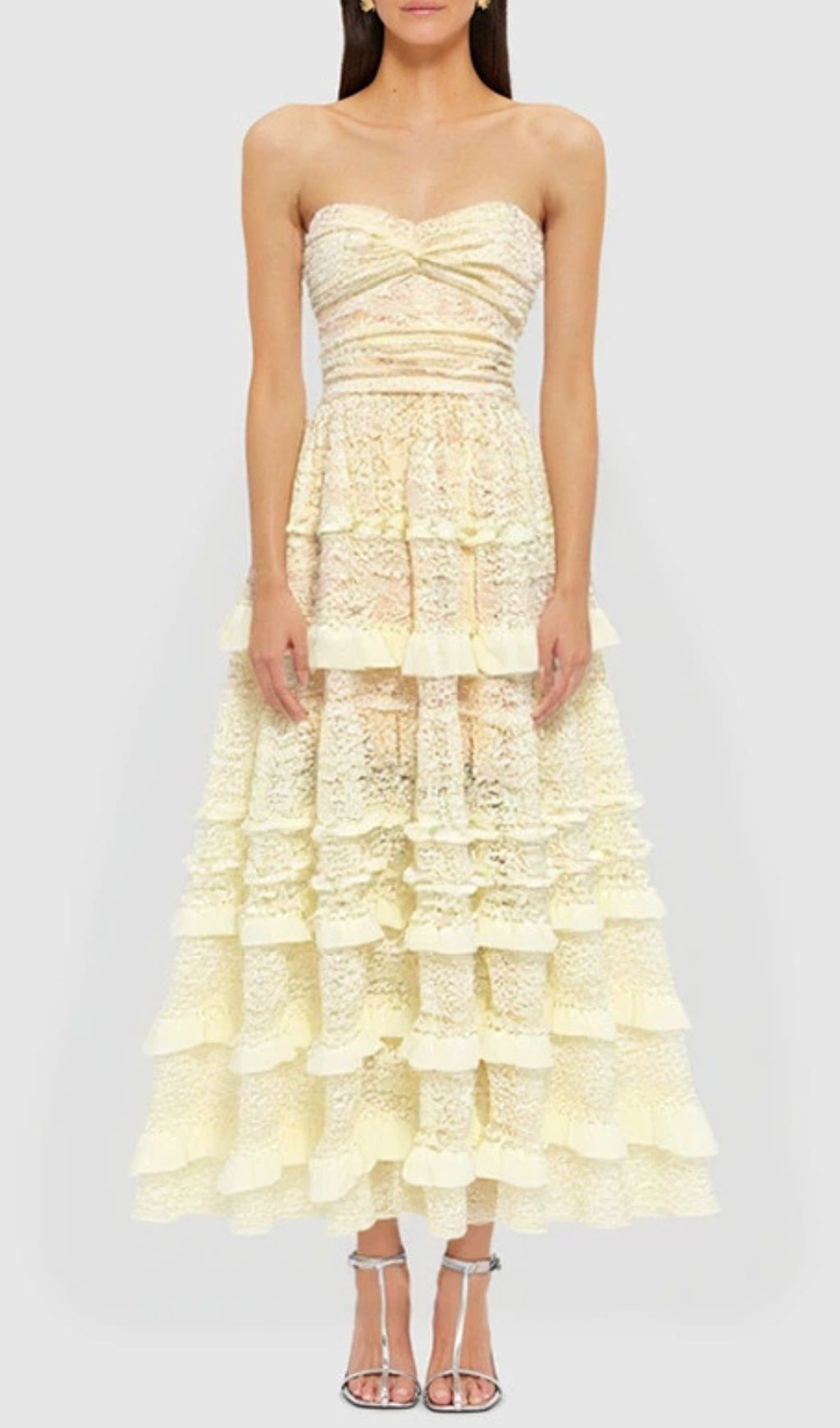 Glora Strapless Lace Layered Maxi Dress