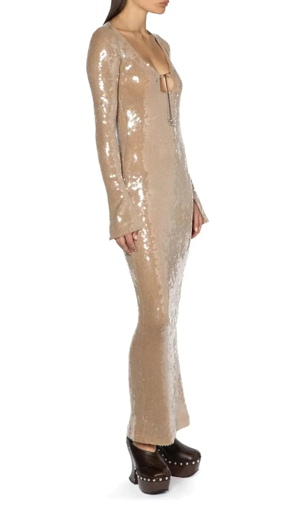 Ardelle Khaki Sequin Maxi Dress